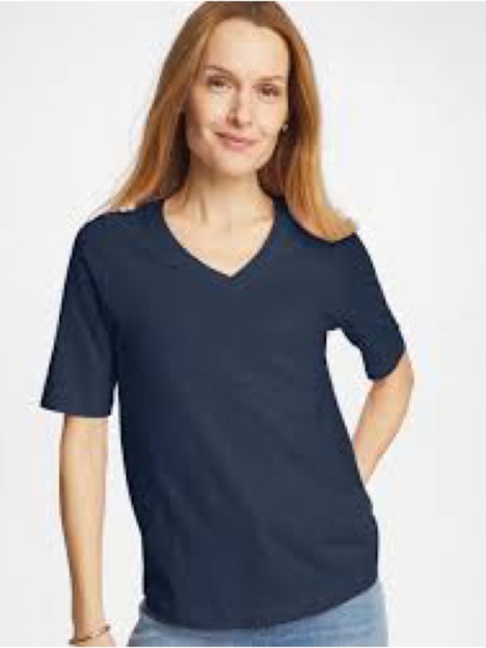 Chicoโs The Ultimate V-Neck Tee navy side slits size large